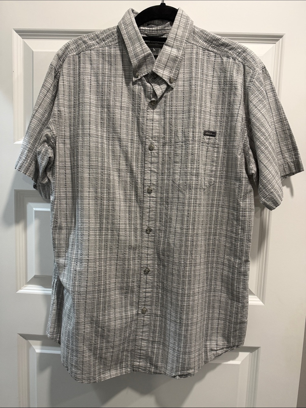 Eddie Bauer Gray Plaid Short-Sleeve Button-Down Shirt